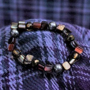 Glass and MOP Beaded Stretch Bracelet